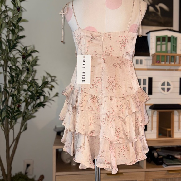 Saints + Secrets Champagne Floral Ruffled Mini Dress - Size Large NWT - Picture 6 of 8
